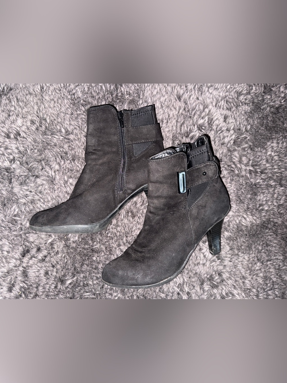 Kelly & Katie Black Suede Ankle Heeled Boots with Buckle